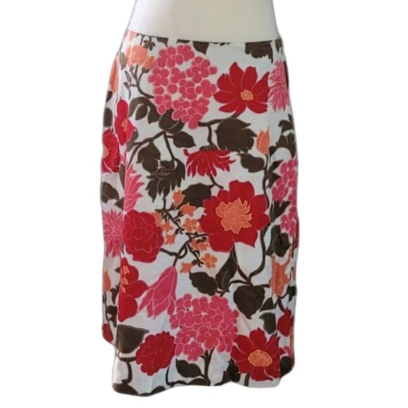 Ann Taylor Pink and Red Floral A-line Skirt Size 10 - Picture 2 of 7